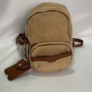 Tan Brown Sherpa Teddy Bear Convertible Tote Backpack
